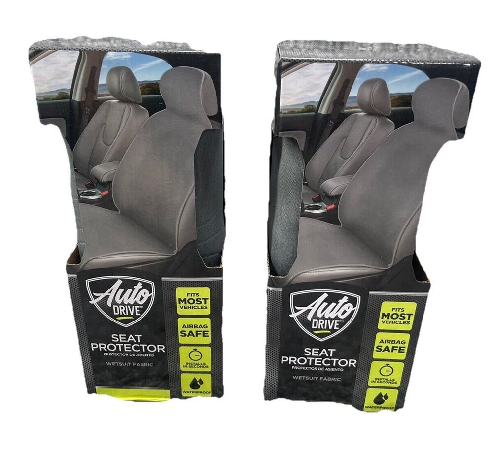 Auto Drive Seat Protector Wetsuit Fabric Fits Most Vehicles Gray Bundle New